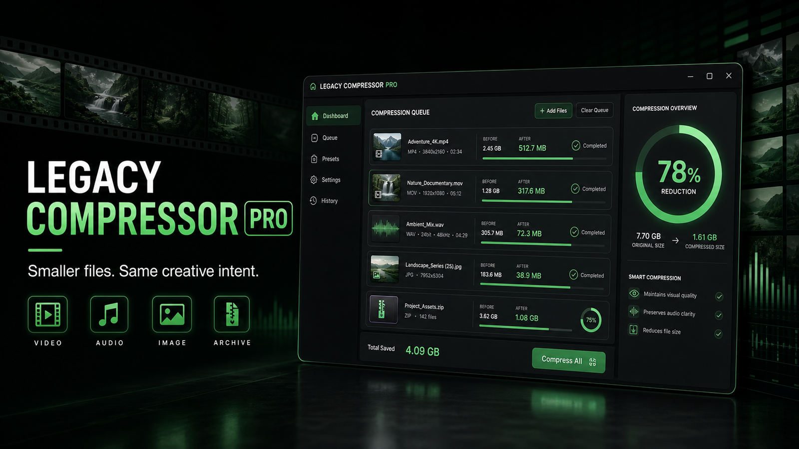 Legacy Compressor Pro professional media compression interface