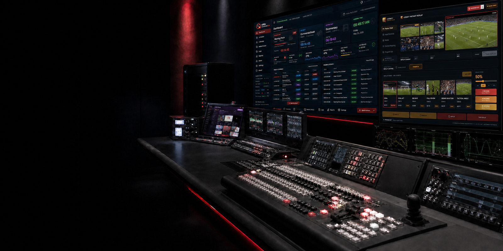 Legacy MediaTech software operating across a professional broadcast control room